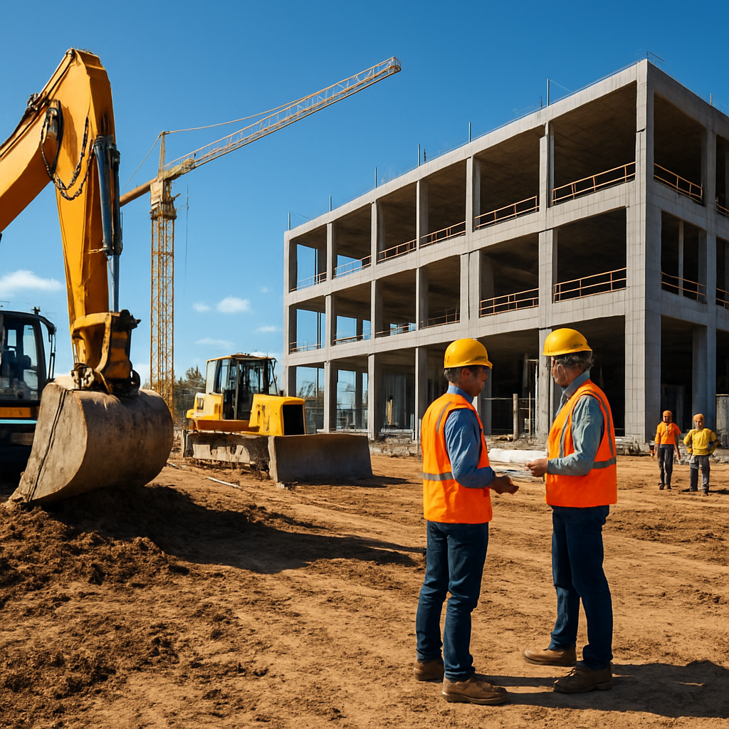 Professional construction site with heavy equipment